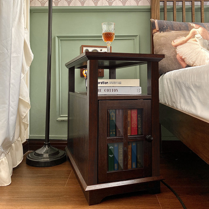 Red Barrel Studio® Boxley Tray Top Frame End Table and BuiltIn Outlets